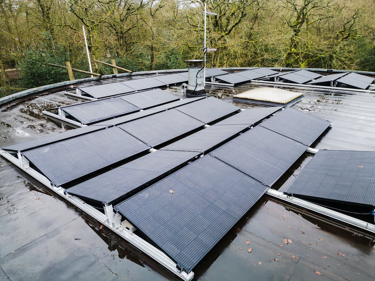 Home Rooftop solar panels in a natural setting, showcasing renewable energy solutions.